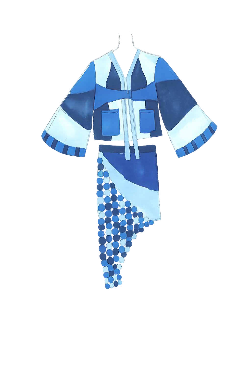 Ilustração de kimono em ganga do projeto Denim Upcycling