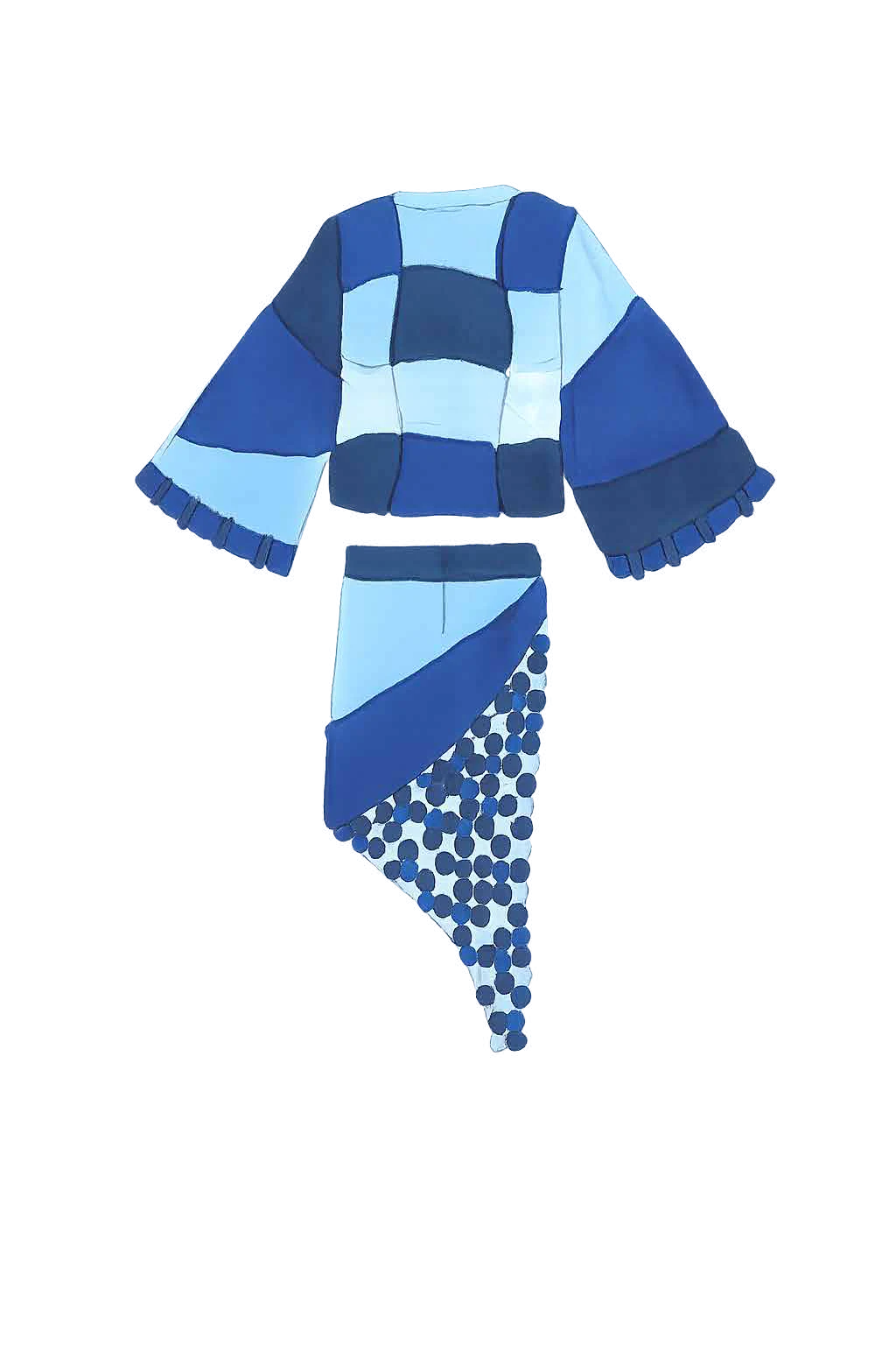 Ilustração de kimono em ganga do projeto Denim Upcycling