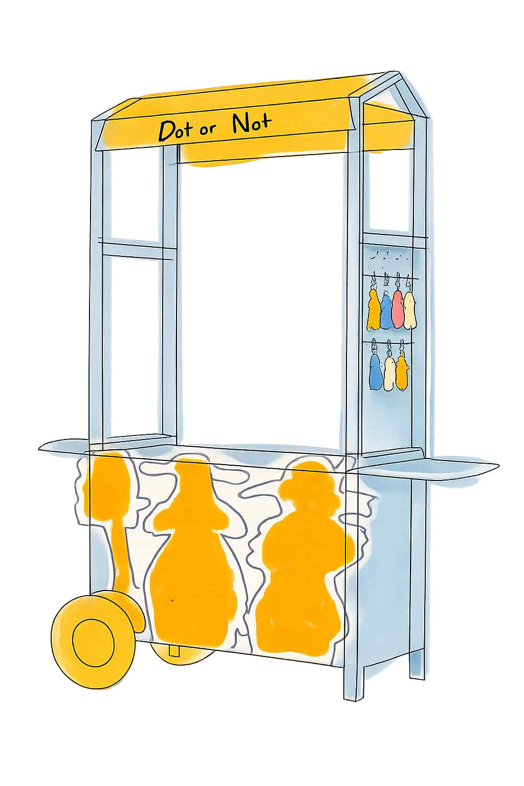 Render do quiosque pop-up Dot or Not visto de lado